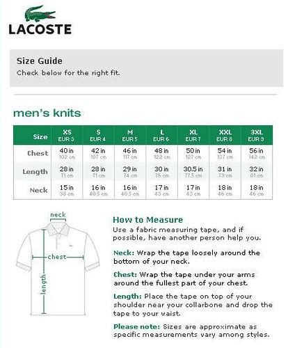 lacoste men's size chart.